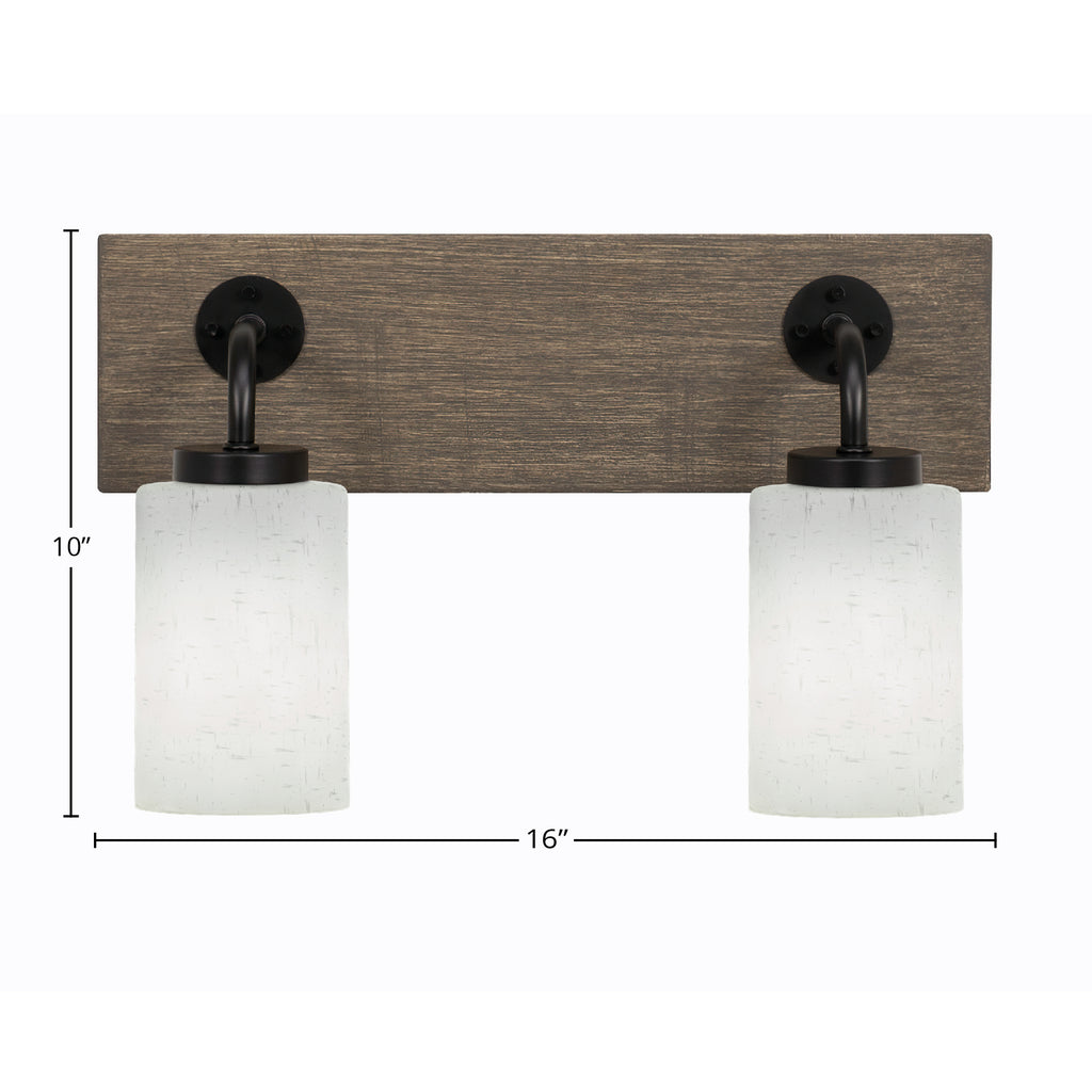 Oxbridge Two Light Bath Bar in Matte Black & Painted Distressed Wood-look Metal with 4" White Muslin Shade