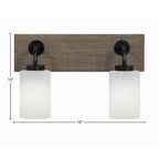 Oxbridge Two Light Bath Bar in Matte Black & Painted Distressed Wood-look Metal with 4" White Muslin Shade