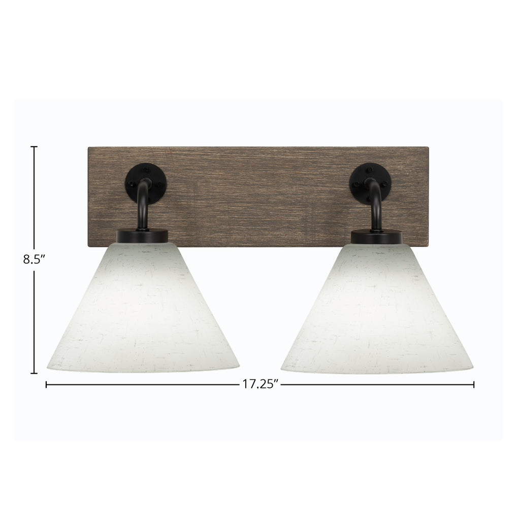 Oxbridge Two Light Bath Bar in Matte Black & Painted Distressed Wood-look Metal with 7" White Muslin Shade