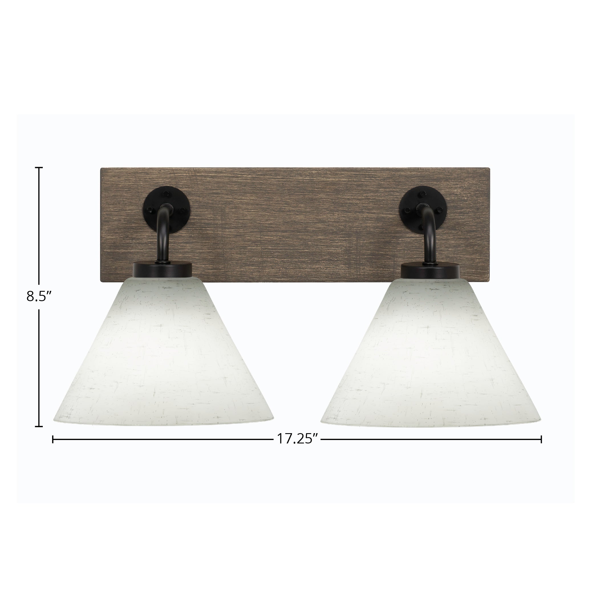 Oxbridge Two Light Bath Bar in Matte Black & Painted Distressed Wood-look Metal with 7" White Muslin Shade