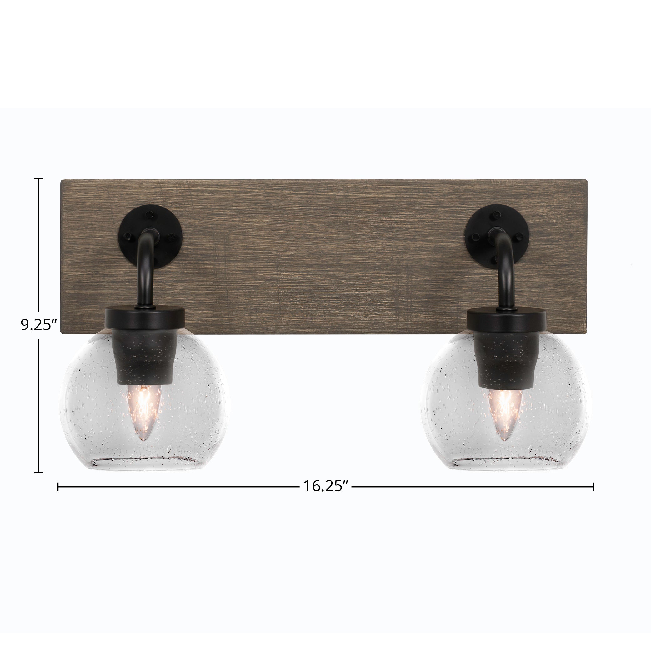 Oxbridge Two Light Bath Bar in Matte Black & Painted Distressed Wood-look Metal with 5.75" Clear Bubble Shade