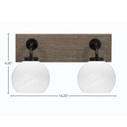 Oxbridge Two Light Bath Bar in Matte Black & Painted Distressed Wood-look Metal with 5.75" White Marble Shade