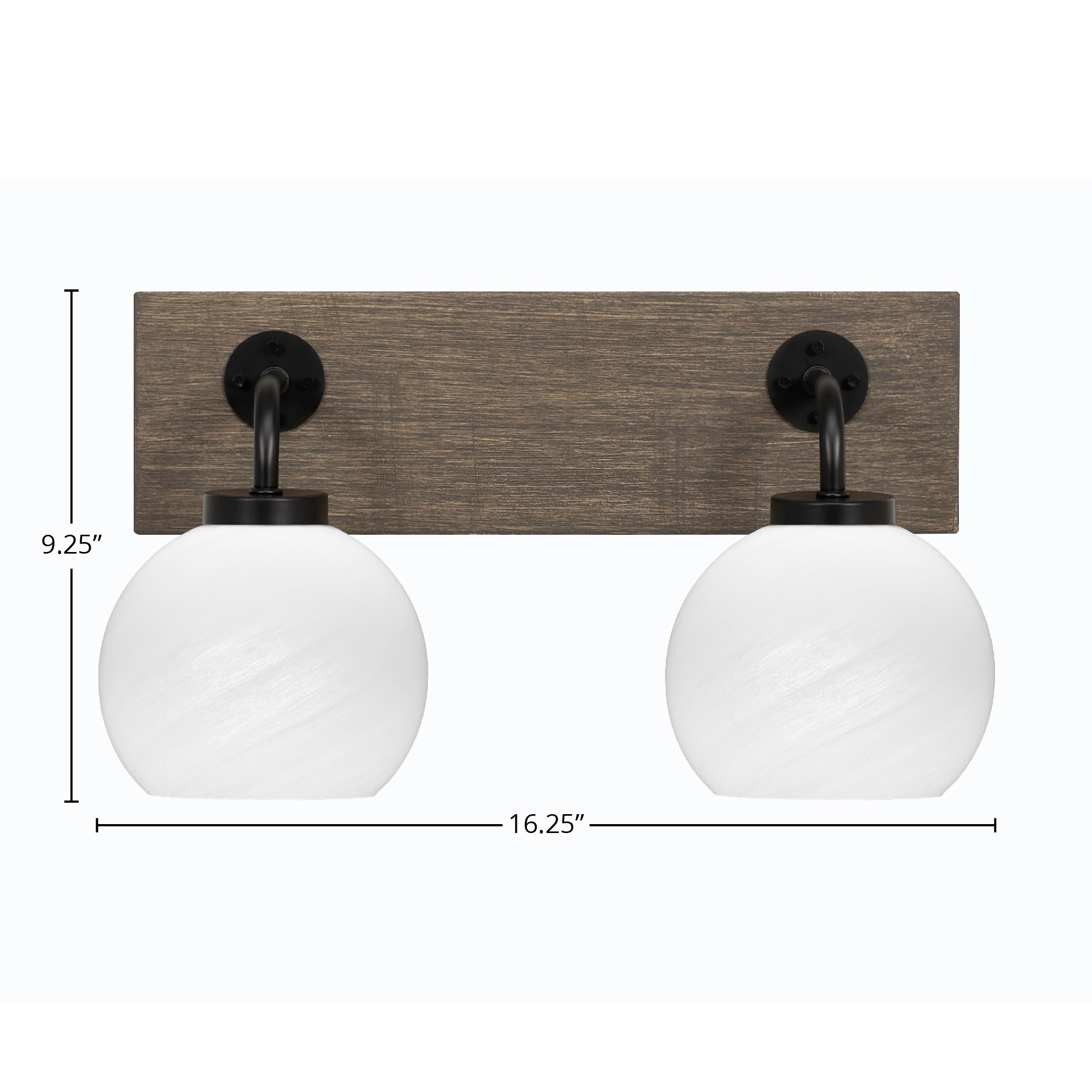 Oxbridge Two Light Bath Bar in Matte Black & Painted Distressed Wood-look Metal with 5.75" White Marble Shade