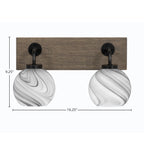 Oxbridge Two Light Bath Bar in Matte Black & Painted Distressed Wood-look Metal with 5.75" Onyx Swirl Shade
