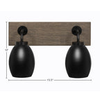 Oxbridge Two Light Bath Bar in Matte Black & Painted Distressed Wood-look Metal with 5" Matte Black Oval Metal Shade Shade