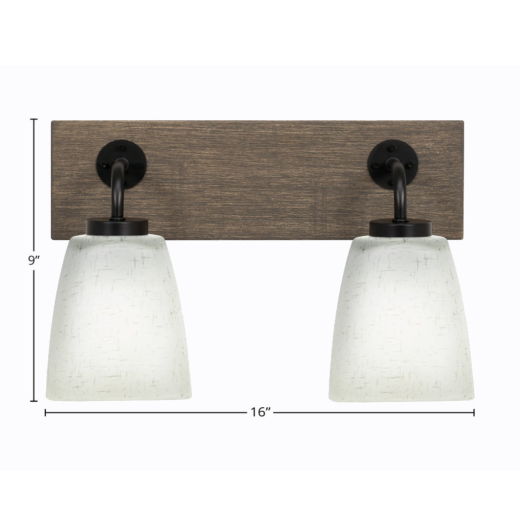 Oxbridge Two Light Bath Bar in Matte Black & Painted Distressed Wood-look Metal with 4.5" Square White Muslin Shade