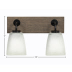Oxbridge Two Light Bath Bar in Matte Black & Painted Distressed Wood-look Metal with 4.5" Square White Muslin Shade