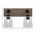 Oxbridge Two Light Bath Bar in Matte Black & Painted Distressed Wood-look Metal with 4.5" Square Clear Bubble Shade