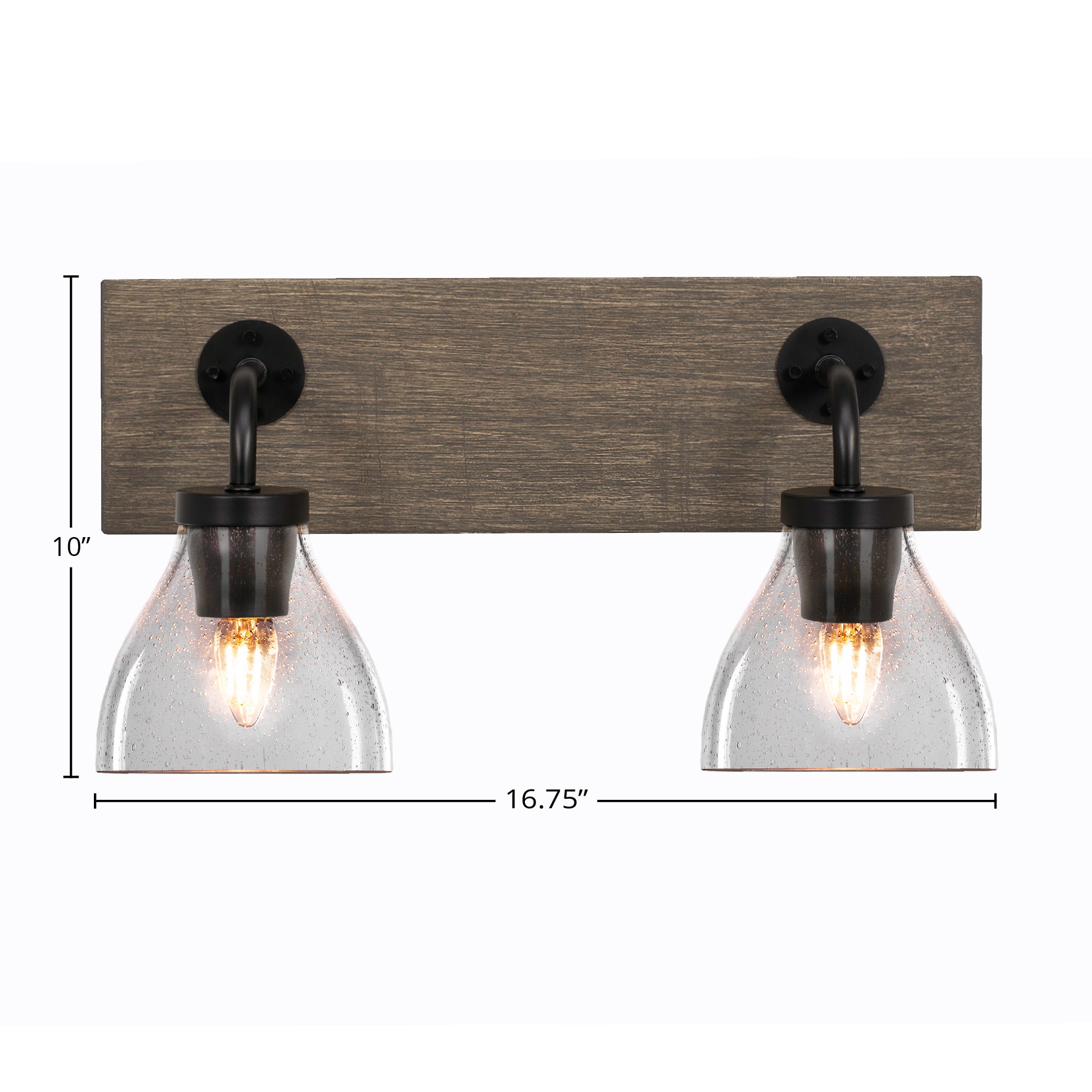 Oxbridge Two Light Bath Bar in Matte Black & Painted Distressed Wood-look Metal with 6.25" Clear Bubble Shade
