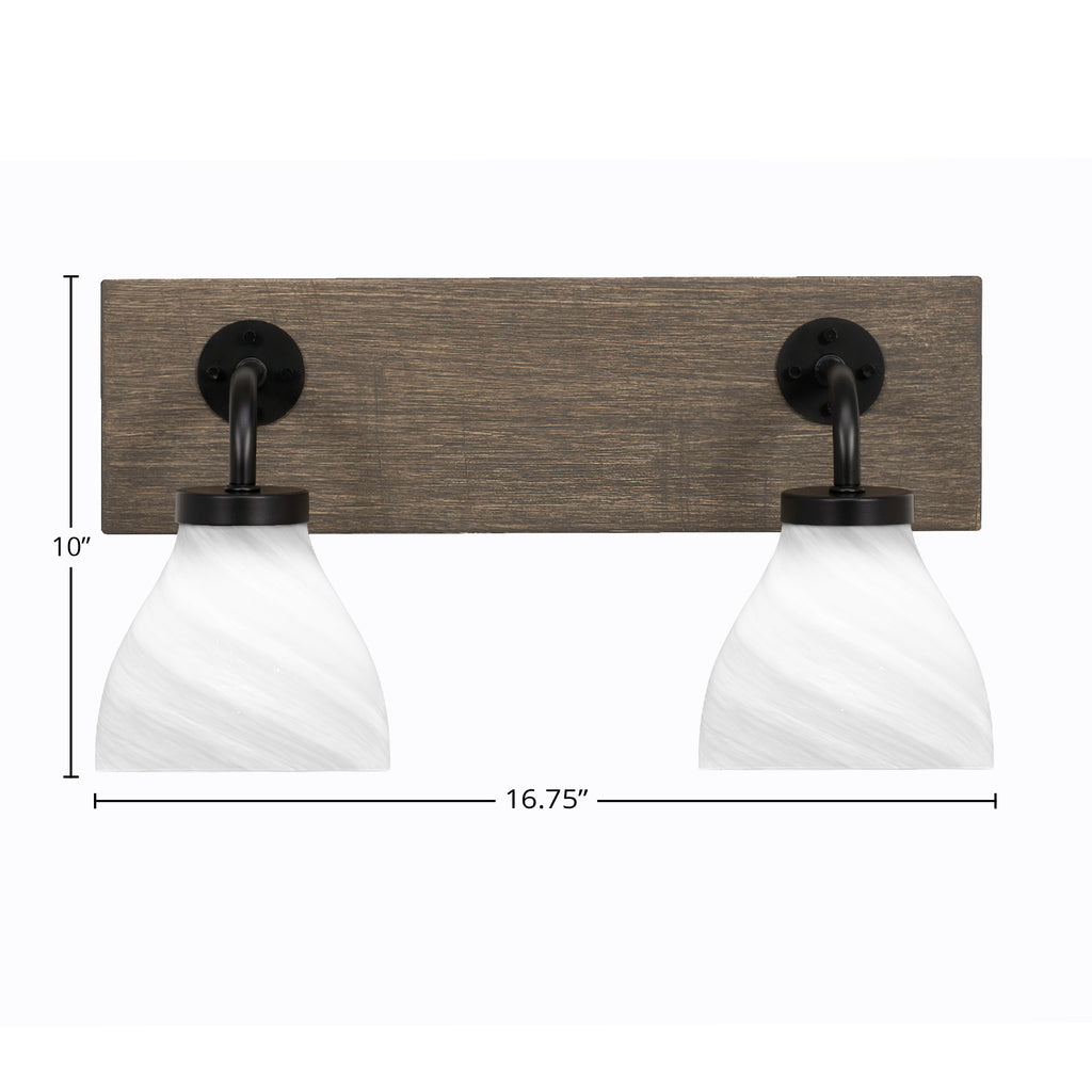 Oxbridge Two Light Bath Bar in Matte Black & Painted Distressed Wood-look Metal with 6.25" White Marble Shade