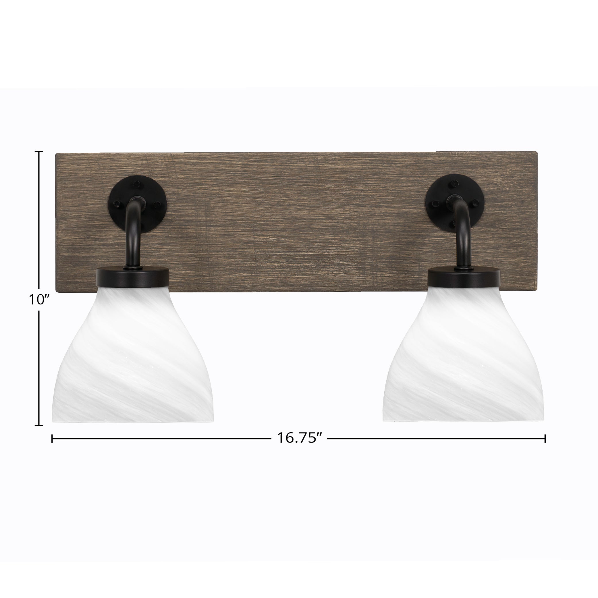 Oxbridge Two Light Bath Bar in Matte Black & Painted Distressed Wood-look Metal with 6.25" White Marble Shade