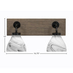 Oxbridge Two Light Bath Bar in Matte Black & Painted Distressed Wood-look Metal with 6.25" Onyx Swirl Shade