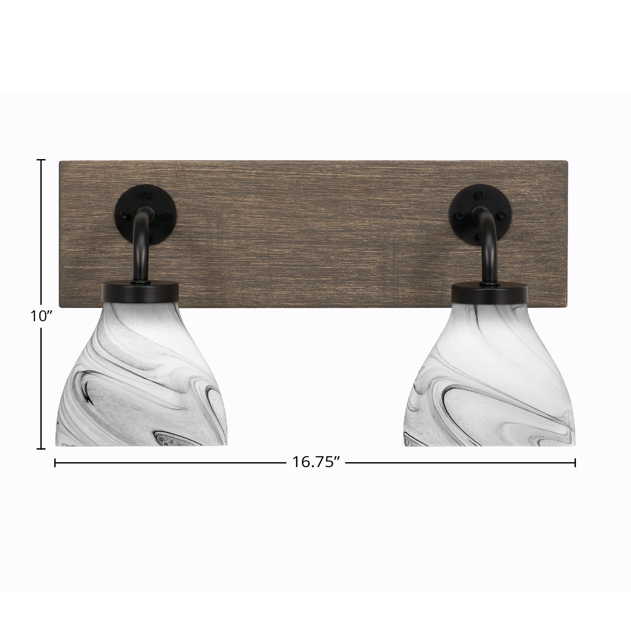 Oxbridge Two Light Bath Bar in Matte Black & Painted Distressed Wood-look Metal with 6.25" Onyx Swirl Shade