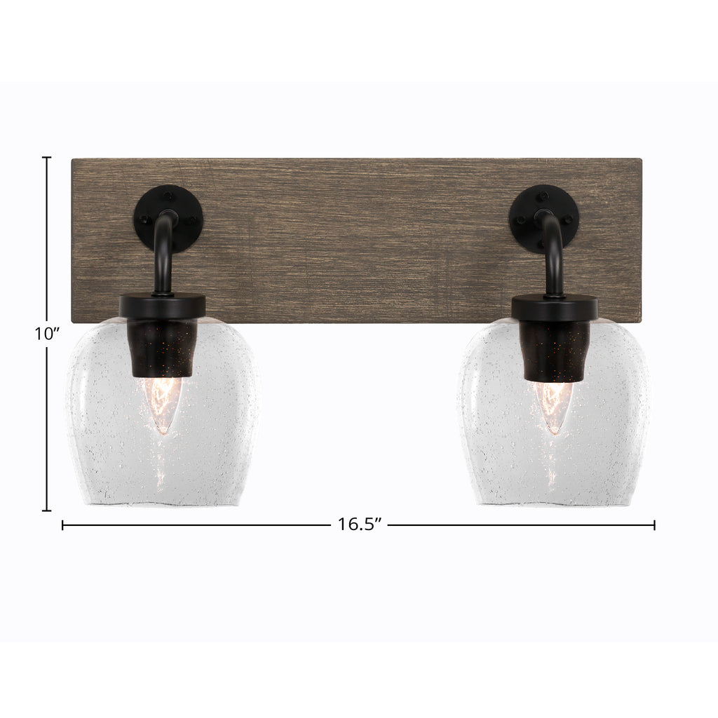 Oxbridge Two Light Bath Bar in Matte Black & Painted Distressed Wood-look Metal with 6" Clear Bubble Shade