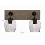 Oxbridge Two Light Bath Bar in Matte Black & Painted Distressed Wood-look Metal with 6" Smoke Bubble Shade