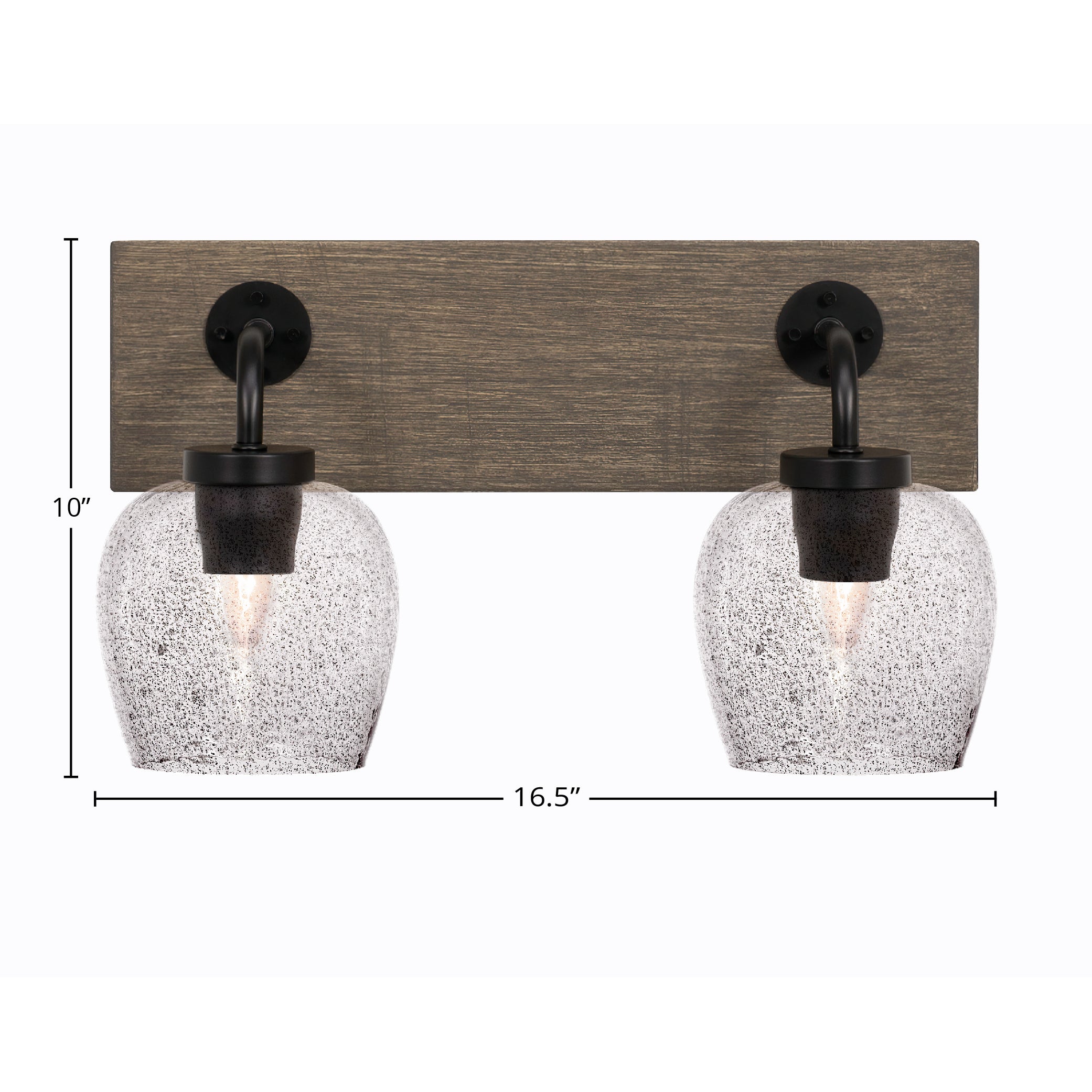Oxbridge Two Light Bath Bar in Matte Black & Painted Distressed Wood-look Metal with 6" Smoke Bubble Shade