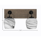 Oxbridge Two Light Bath Bar in Matte Black & Painted Distressed Wood-look Metal with 6" Onyx Swirl Shade