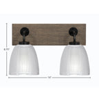 Oxbridge Two Light Bath Bar in Matte Black & Painted Distressed Wood-look Metal with 5" Clear Ribbed Shade