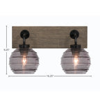 Oxbridge Two Light Bath Bar in Matte Black & Painted Distressed Wood-look Metal with 6" Smoke Ribbed Shade