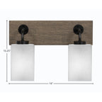 Oxbridge Two Light Bath Bar in Matte Black & Painted Distressed Wood-look Metal with 4" Square White Muslin Shade