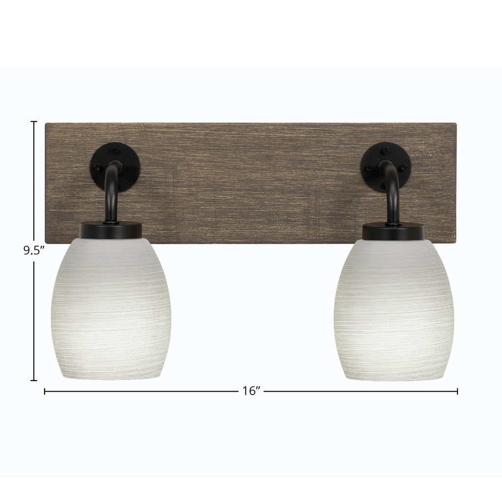 Oxbridge Two Light Bath Bar in Matte Black & Painted Distressed Wood-look Metal with 5" White Linen Shade