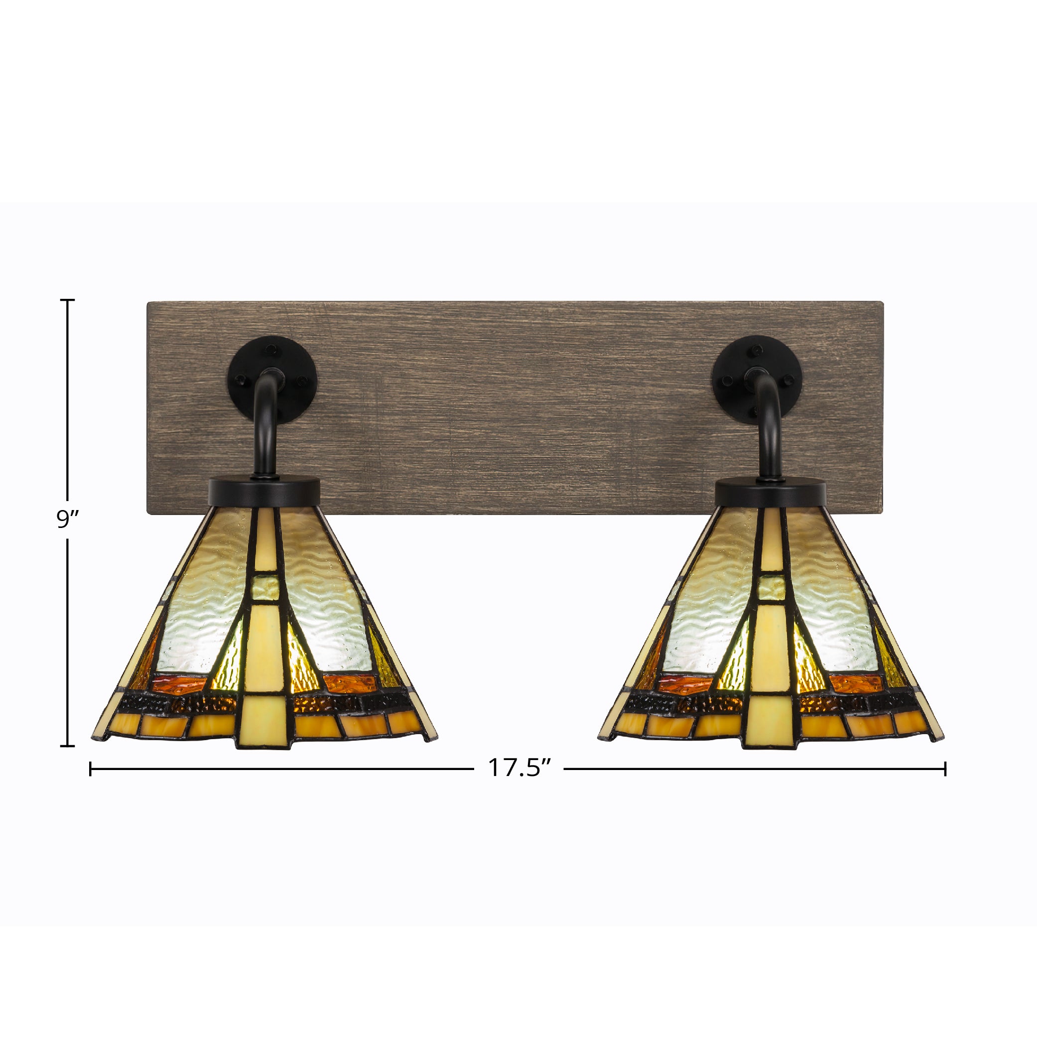 Oxbridge Two Light Bath Bar in Matte Black & Painted Distressed Wood-look Metal with 7" Zion Art Glass Shade