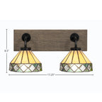 Oxbridge Two Light Bath Bar in Matte Black & Painted Distressed Wood-look Metal with 7" Diamond Peak Art Glass Shade