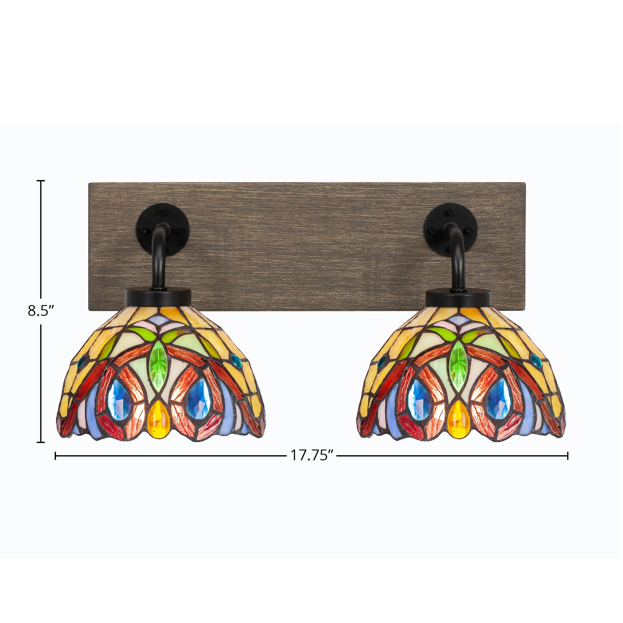 Oxbridge Two Light Bath Bar in Matte Black & Painted Distressed Wood-look Metal with 7" Lynx Art Glass Shade