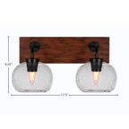 Oxbridge Two Light Bath Bar in Matte Black & Painted Wood-look Metal with 7" Clear Bubble Shade
