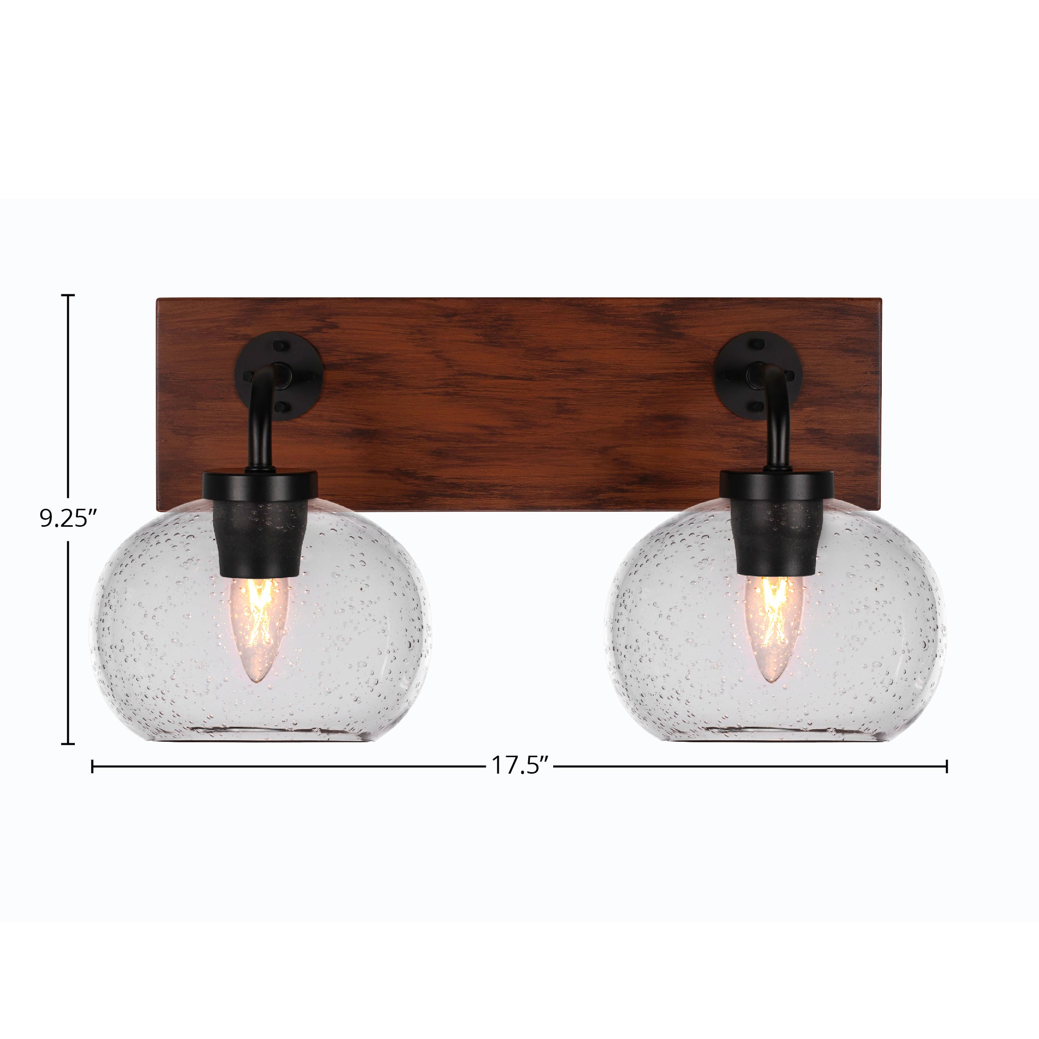 Oxbridge Two Light Bath Bar in Matte Black & Painted Wood-look Metal with 7" Clear Bubble Shade