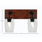 Oxbridge Two Light Bath Bar in Matte Black & Painted Wood-look Metal with 5" Clear Bubble Shade