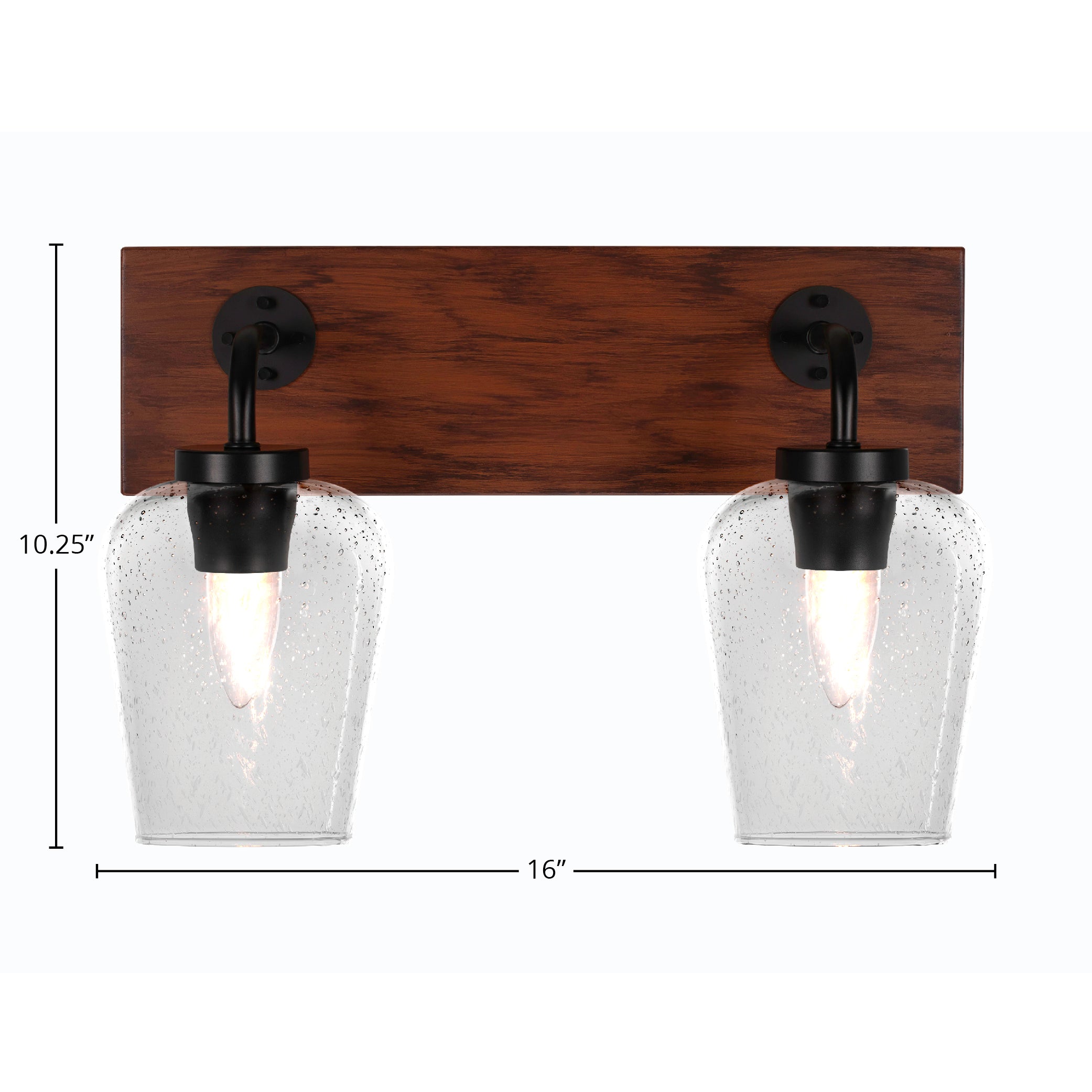 Oxbridge Two Light Bath Bar in Matte Black & Painted Wood-look Metal with 5" Clear Bubble Shade
