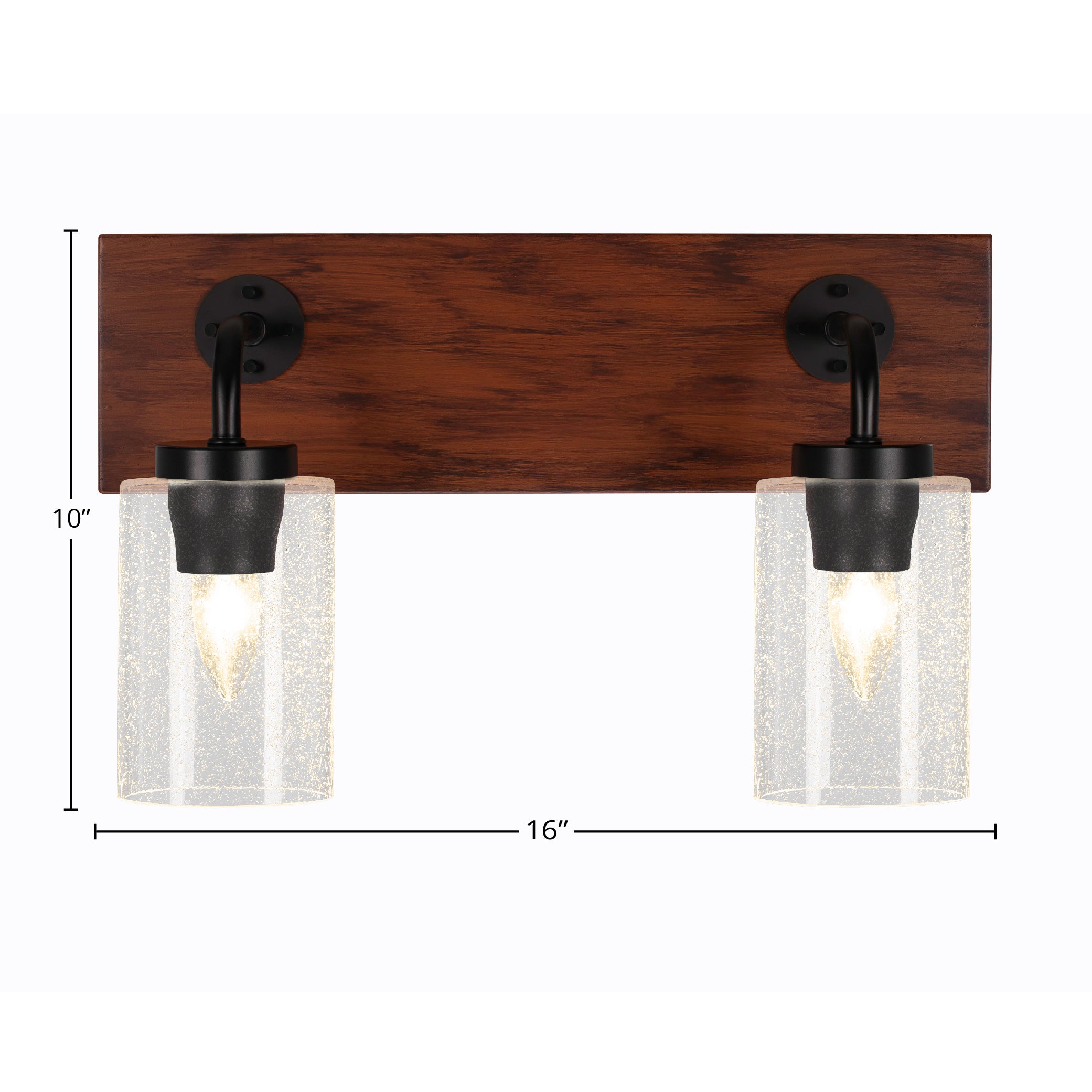 Oxbridge Two Light Bath Bar in Matte Black & Painted Wood-look Metal with 4" Clear Bubble Shade