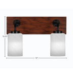 Oxbridge Two Light Bath Bar in Matte Black & Painted Wood-look Metal with 4" White Marble Shade