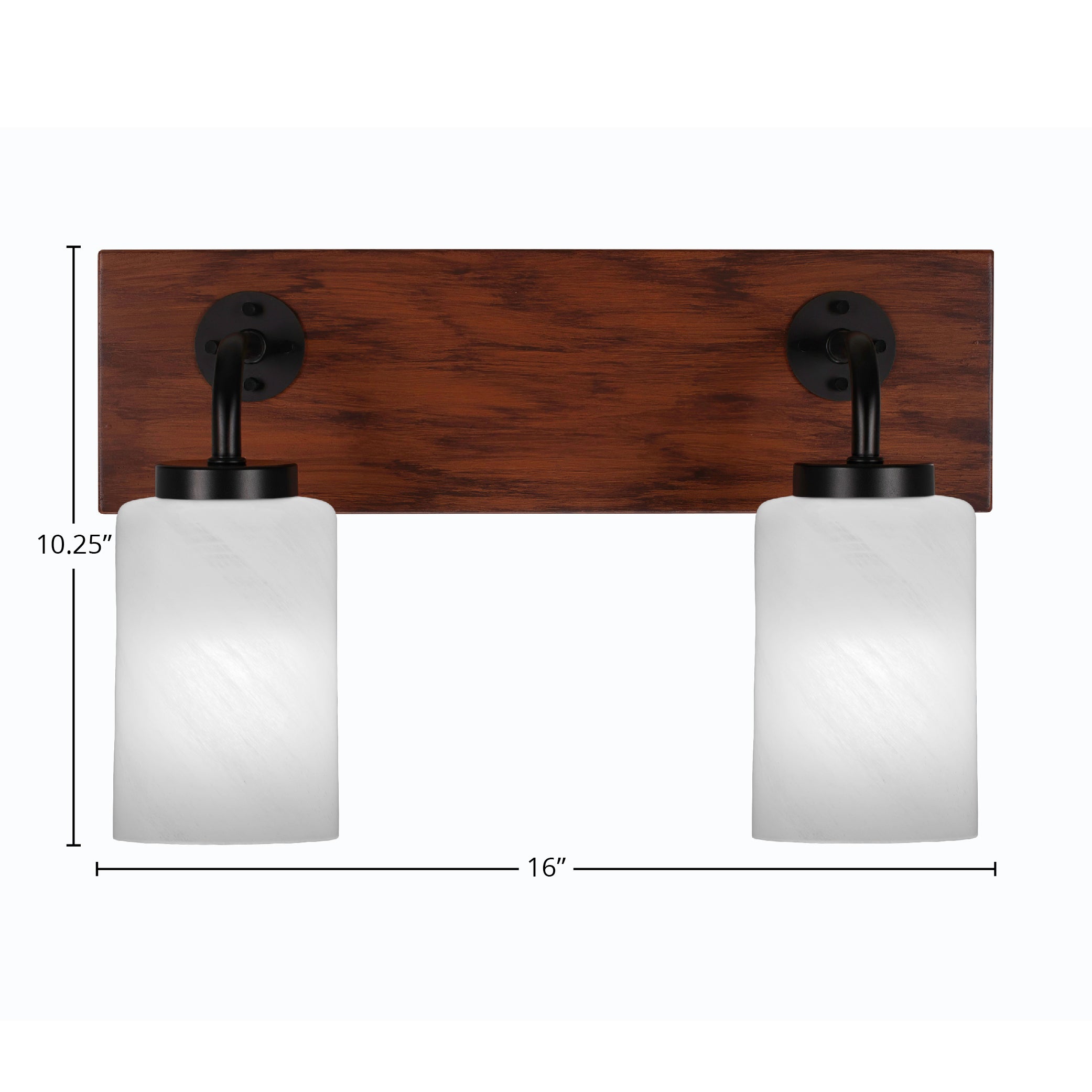 Oxbridge Two Light Bath Bar in Matte Black & Painted Wood-look Metal with 4" White Marble Shade