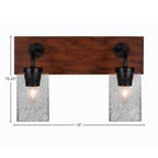 Oxbridge Two Light Bath Bar in Matte Black & Painted Wood-look Metal with 4" Smoke Bubble Shade