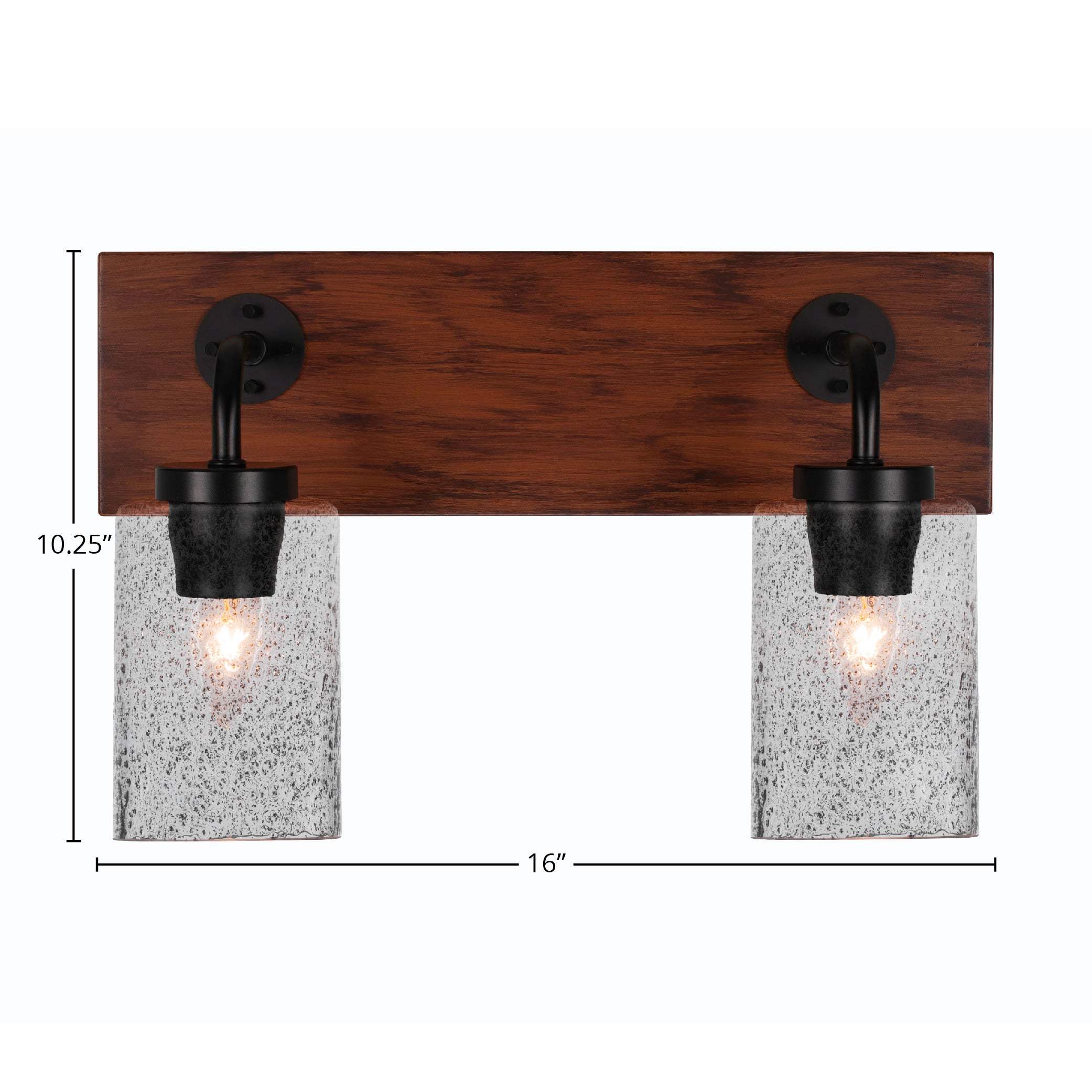 Oxbridge Two Light Bath Bar in Matte Black & Painted Wood-look Metal with 4" Smoke Bubble Shade
