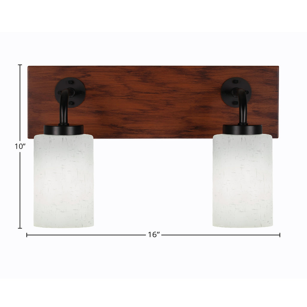 Oxbridge Two Light Bath Bar in Matte Black & Painted Wood-look Metal with 4" White Muslin Shade