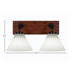 Oxbridge Two Light Bath Bar in Matte Black & Painted Wood-look Metal with 7" White Muslin Shade