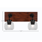 Oxbridge Two Light Bath Bar in Matte Black & Painted Wood-look Metal with 5.75" Clear Bubble Shade