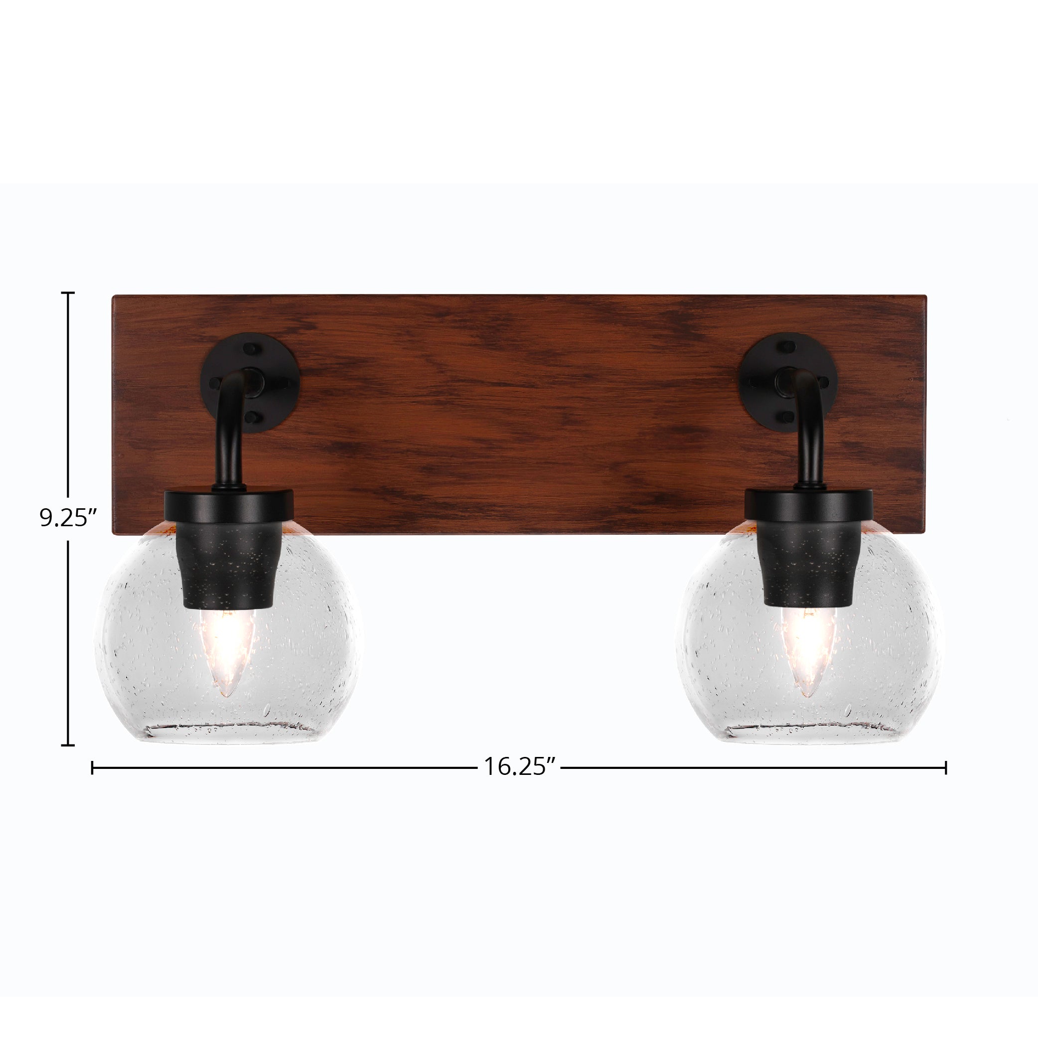 Oxbridge Two Light Bath Bar in Matte Black & Painted Wood-look Metal with 5.75" Clear Bubble Shade