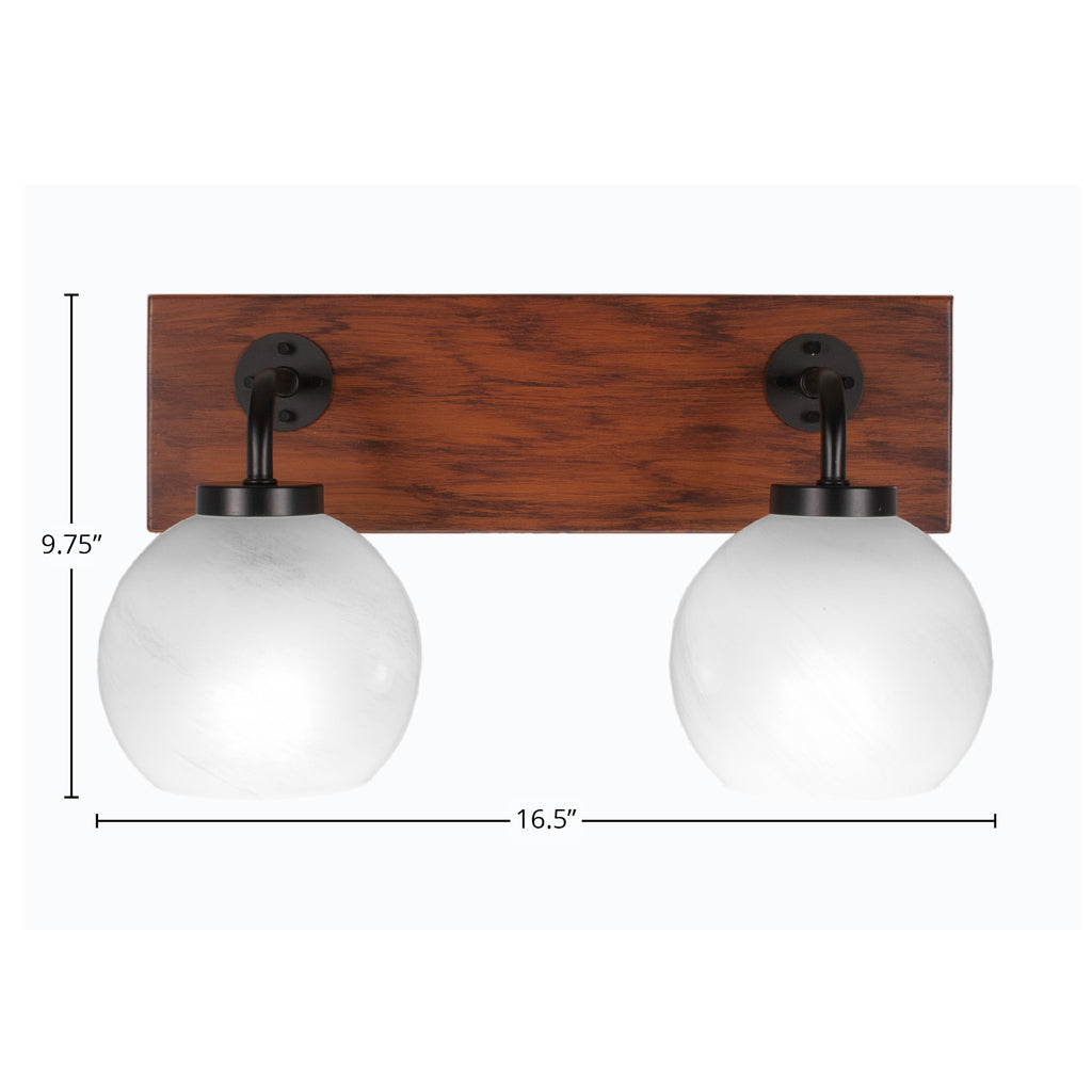 Oxbridge Two Light Bath Bar in Matte Black & Painted Wood-look Metal with 5.75" White Marble Shade