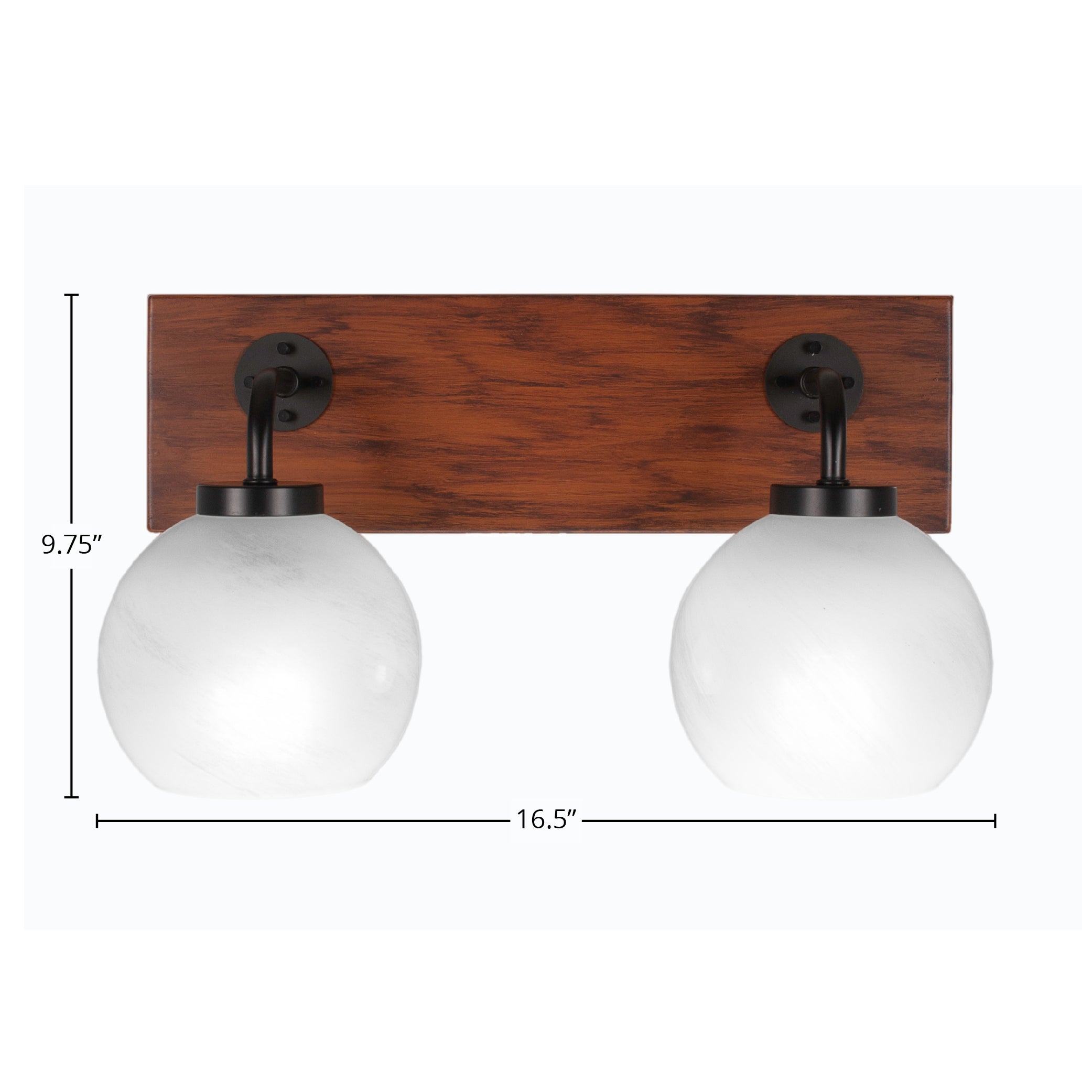 Oxbridge Two Light Bath Bar in Matte Black & Painted Wood-look Metal with 5.75" White Marble Shade
