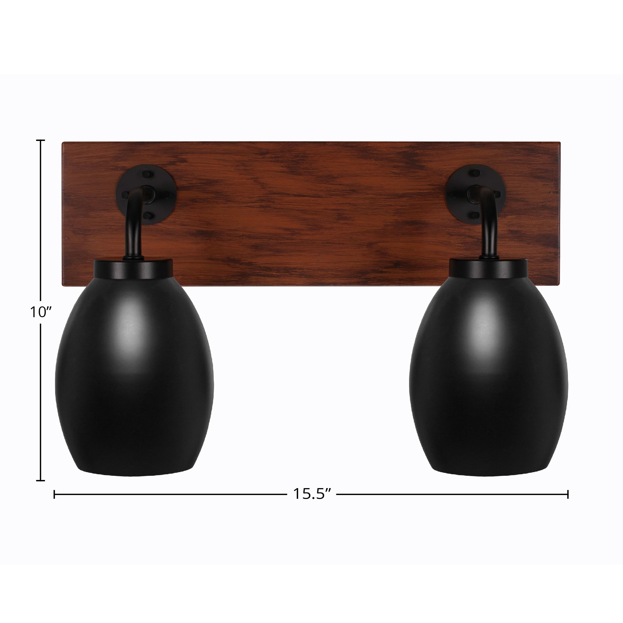 Oxbridge Two Light Bath Bar in Matte Black & Painted Wood-look Metal with 5" Matte Black Oval Metal Shade Shade