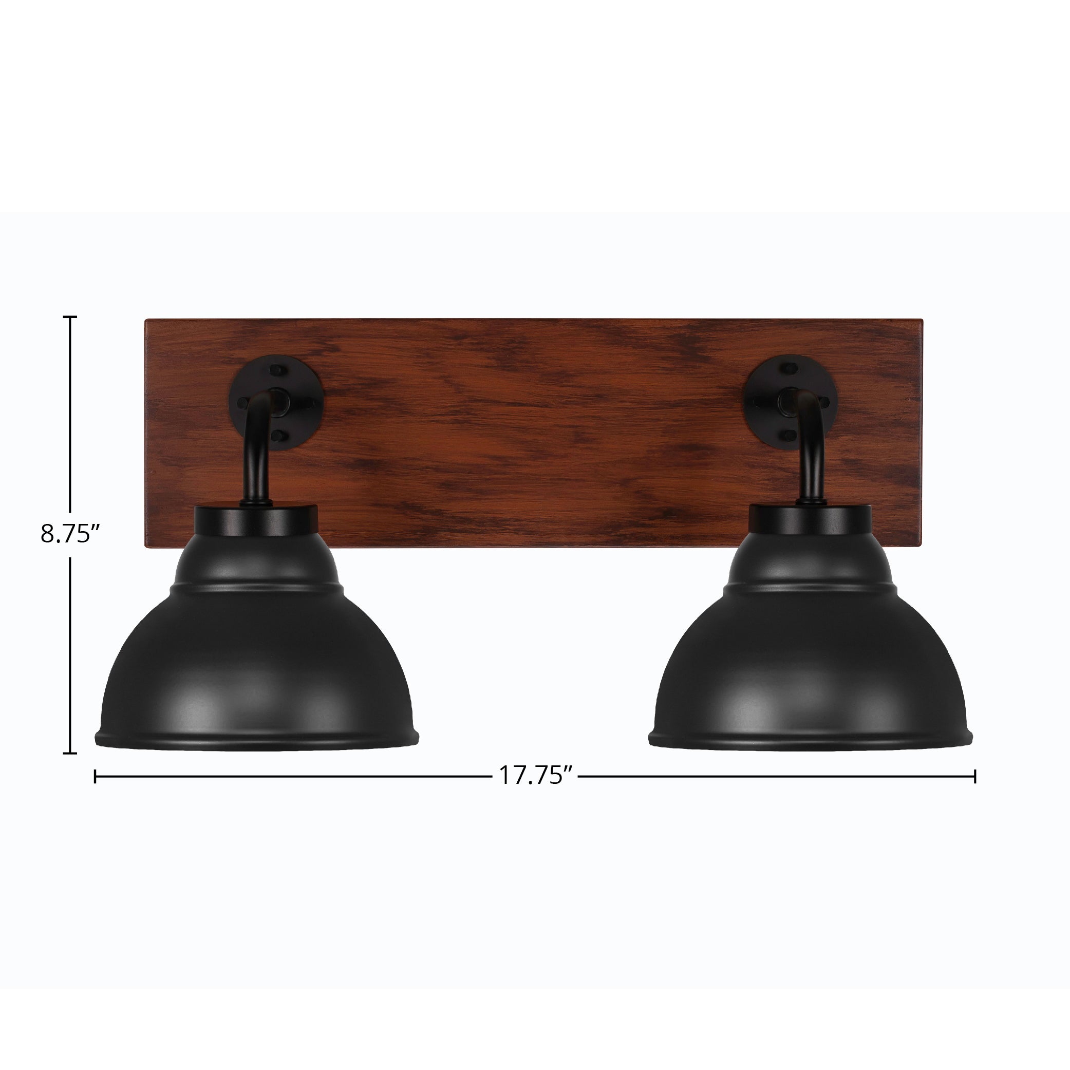 Oxbridge Two Light Bath Bar in Matte Black & Painted Wood-look Metal with 7" Matte Black Double Bubble Metal Shade Shade