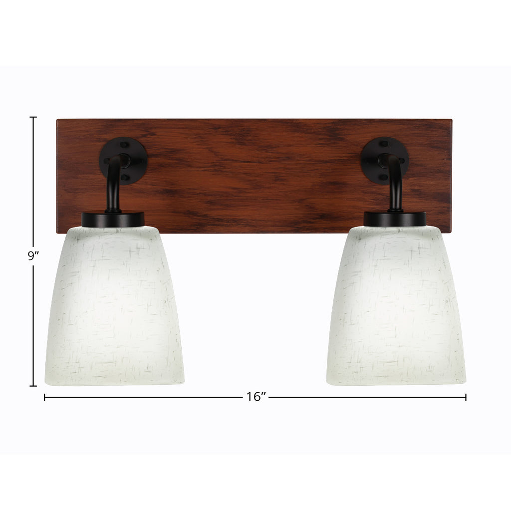 Oxbridge Two Light Bath Bar in Matte Black & Painted Wood-look Metal with 4.5" Square White Muslin Shade