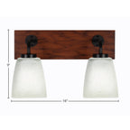 Oxbridge Two Light Bath Bar in Matte Black & Painted Wood-look Metal with 4.5" Square White Muslin Shade