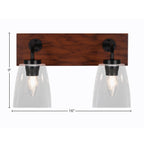 Oxbridge Two Light Bath Bar in Matte Black & Painted Wood-look Metal with 4.5" Square Clear Bubble Shade