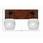 Oxbridge Two Light Bath Bar in Matte Black & Painted Wood-look Metal with 6" White Marble Shade