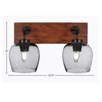 Oxbridge Two Light Bath Bar in Matte Black & Painted Wood-look Metal with 6" Smoke Bubble Shade